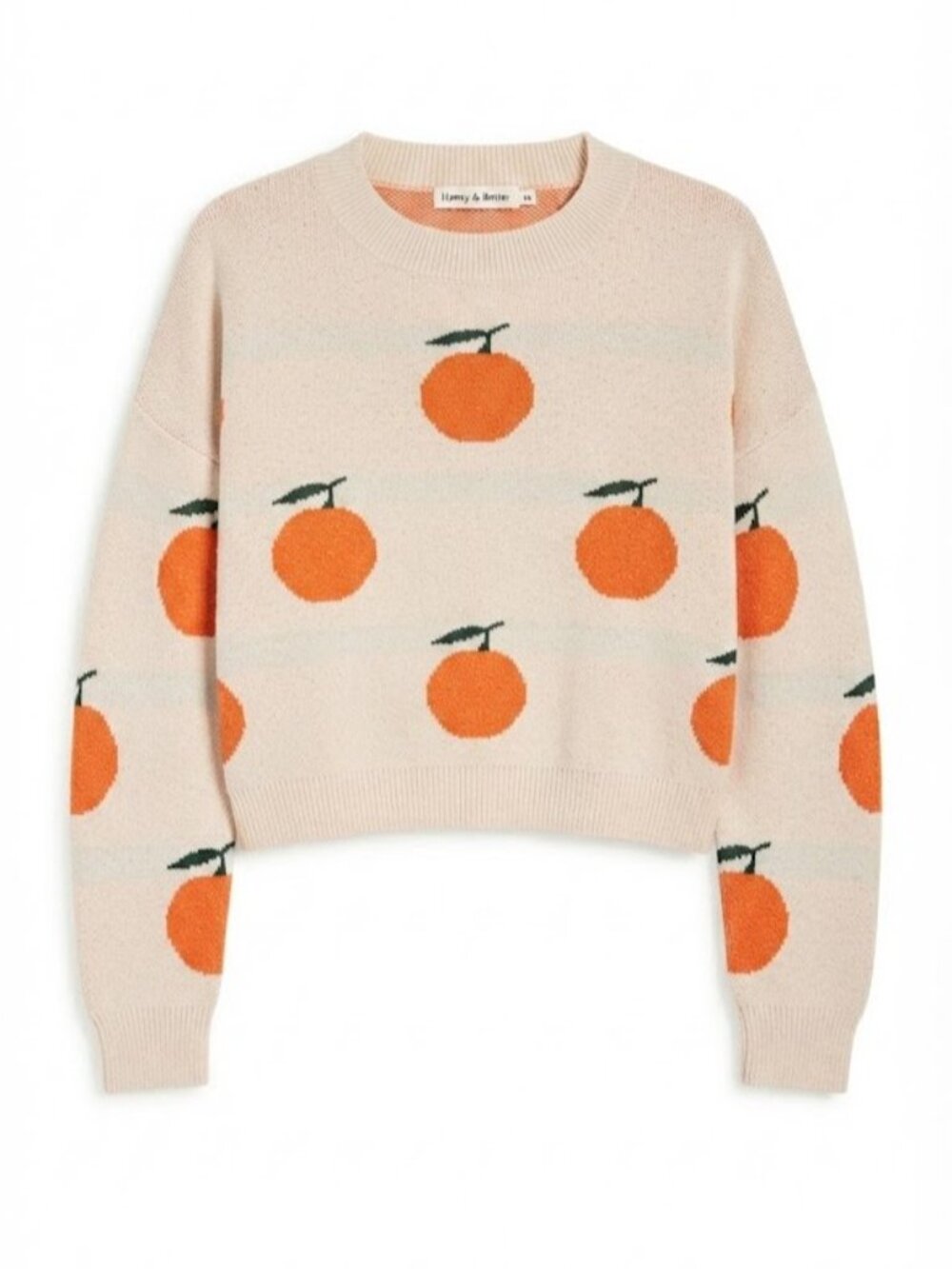 Cream Orange Fruit Motif Sweater